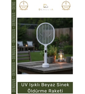 #SinekRaketi USB Şarjlı Standlı Dijital Gösterge Mor Işık Etkili UV Işıklı Beyaz Sinek Öldürme Raket