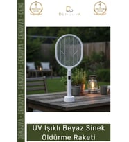#SinekRaketi USB Şarjlı Standlı Dijital Gösterge Mor Işık Etkili UV Işıklı Beyaz Sinek Öldürme Raket