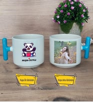 Sevimli Panda Kupa Bardak Fotoğraflı T Mavi Kulplu Arkadaşa Sevgiliye Hediye