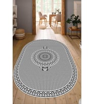 Dijital Baskılı Kaymaz Taban Yıkanabilir Oval Salon Halısı Mutfak Halısı Yolluk NDO-HS-563 (Gri)