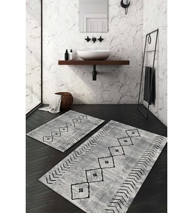 Dijital Baskılı Kaymaz Taban Yıkanabilir 2'li Klozet Takımı Banyo Paspası NDKZ-HT-242 (Gri)