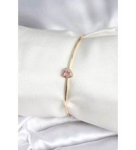 Pembe Zirkon Taşlı Kalp Model Gold Renk Kadın Bileklik 5886