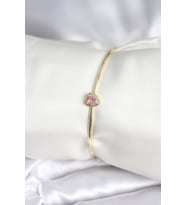 Pembe Zirkon Taşlı Kalp Model Gold Renk Kadın Bileklik 5886