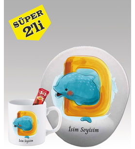 Kişiye Özel Mouse Pad ve Kupa Bardak Seti D Harfi Desenli