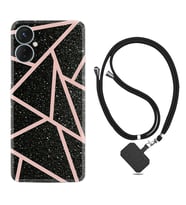 Tecno Spark 9T Kılıf Resimli Boyun Askılı İpli Desenli Silikon Pembe Şeritli Mermer 1312