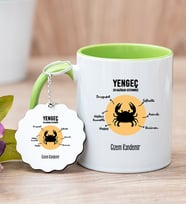 Kişiye Özel Yengeç Burcuna Hediye Yeşil Kupa Bardak ve Anahtarlık