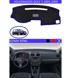 Volkswagen Golf 5 2003-2009 Için Uygun Torpido Koruma Halısı Siyah Kenar Renk Mavi