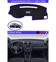 Volkswagen Golf 5 2003-2009 Için Uygun Torpido Koruma Halısı Siyah Kenar Renk Mavi
