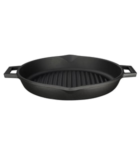 Lava Döküm Yuvarlak Izgara Tavası Döküm Demir Yekpare Çift Kulplu Konkav Taban 15mm. Çap(Ø)30cm.
