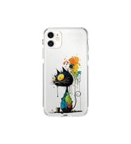 iPhone 11 ile Uyumlu Splash Kedi Tasarımlı Şeffaf Silikon Kılıf