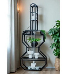 DEKORATİF SİYAH METAL KİTAPLIK RAFLI GİTAR ÜNİTE ÇOK AMAÇLI SALON OFİS DÜZENLEYİCİ