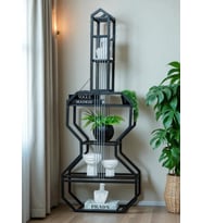 DEKORATİF SİYAH METAL KİTAPLIK RAFLI GİTAR ÜNİTE ÇOK AMAÇLI SALON OFİS DÜZENLEYİCİ