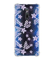 Xiaomi Mi 9T Köşe Korumalı Antişok Kapak Floral Lila Tasarımlı Şeffaf Silikon Kılıf