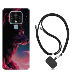 Tecno Camon 16 18P Pova Kılıf Boyun Askılı Silikon Wolf and Moon 1380