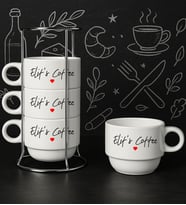 BK Gift Kişiye Özel Standlı 4'lü Fincan Seti-1 , Yeni Ev Hediyesi, Arkadaşa Hediye