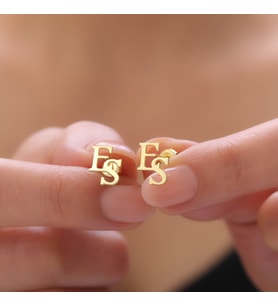 925 Ayar Gümüş İki Harfli Küpe (Gold)