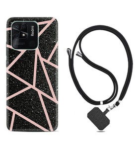 Xiaomi Redmi Note 7 8 9 Pro 10 2022 10 Pro 10S Kılıf Boyun Askılı Silikon Pembe Şeritli Mermer 1312