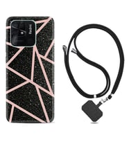 Xiaomi Redmi Note 7 8 9 Pro 10 2022 10 Pro 10S Kılıf Boyun Askılı Silikon Pembe Şeritli Mermer 1312