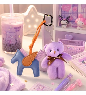 Sevimli Peluş Ayıcık & Kanatlı At Charm Anahtarlık Seti