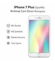 iPhone 7 Plus Uyumlu Kırılmaz Cam Ekran Koruyucu 9H Temperli Cam HD Şeffaf (Beyaz)