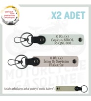 Motor Tutkunlarına Özel, İsim Plaka ve 0 Rh (+) Kan Grubu Yazılı Deri x2 Anahtarlık, Pudra-Beyaz-SK (Çok Renkli)