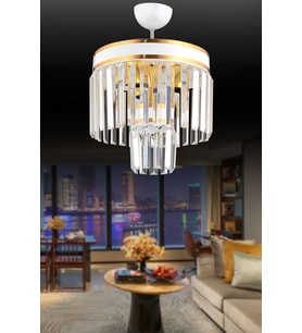 Paris 3 Lü 2 Katlı Beyaza Gold Yaldızlı 30'Luk Kristal Taşlı Modern Avize
