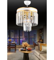 Paris 3 Lü 2 Katlı Beyaza Gold Yaldızlı 30'Luk Kristal Taşlı Modern Avize