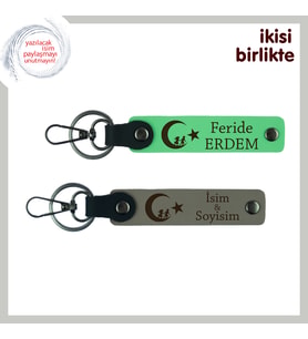 Babaya Hatıra – Çocuk Ve Ayyıldız İşlemeli, İsimli Anahtarlık Takımı Hediye, F Yeşil-Kül Gri