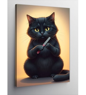 Kanvas Tablo Törpülü Siyah Kedi