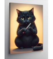 Kanvas Tablo Törpülü Siyah Kedi