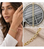 Premium Parlak ve Şık Zirkon Taşlı Dikdörtgen Halkalı Gold Renk 316L Kadın Bileklik (20cm)