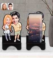 BK Gift Kişiye Özel Sevgililer Karikatürlü Ahşap Biblo Telefon Standı-98