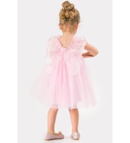 Kız Bebek Kız Çocuk Doğum Günü Parti Düğün Yazlık Elbise Tüllü Tütü Astarlı Bebek Takım Bebek Giyim (Pembe)