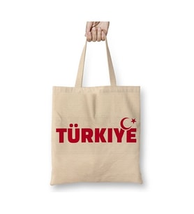 Türkiye Türk Temalı Bez Çanta Uzun Saplı Alışveriş Çantası Plaj Çantası (Beyaz)