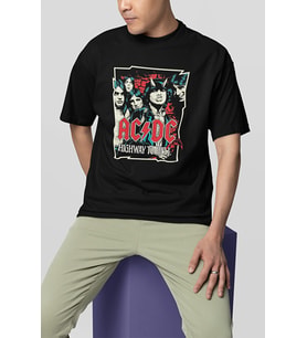 Müzik Grubu Rock Metal Highway To Hell Baskılı Unisex Tişört, Oversize AC DC Tişört