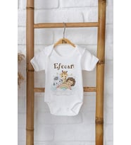 Pia Baby Premium %100 Pamuk İsme Özel Organik Baskılı Çıtçıtlı Bebek Body Zıbın Modelleri 5041-16 (Ekru)