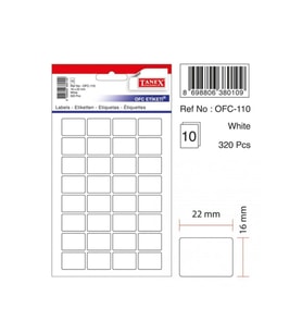 Tanex Ofis Etiketi Poşetli 16x22 MM Beyaz (10 Lu Paket) (Karışık)