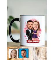 Sevgiliye Romantik Yıldönümü Hediyesi Karikatürlü Siyah Kupa Bardak