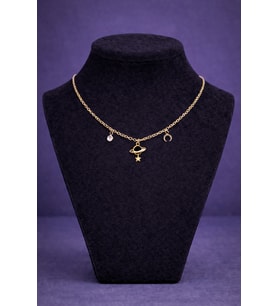 Minimal Gezegen ve Ay Figürlü Charm Gold Kolye