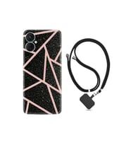 Spark 9t Kılıf Ipli Boyun Askılı Desenli Silikon Pembe Şeritli Mermer 1312