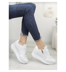Konfores 1662 Anatomik Tabanlı Fermuarlı Bayan Sneakers Ayakkabı (Beyaz)