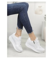 Konfores 1662 Anatomik Tabanlı Fermuarlı Bayan Sneakers Ayakkabı (Beyaz)