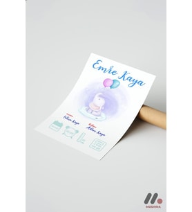 Kişiye Özel Bebek Doğum Bilgisi Posteri Mavi, Çerçevesiz Yüksek Kalite Duvar Afişi