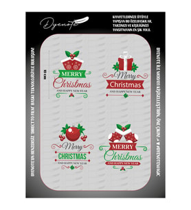 Merry Christmas Yılbaşı Iron Press Tekstil Ütü İle Yapışan Transfer Baskı Kağıdı DTF BASKI