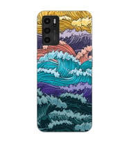 Oppo A16 / A55 Uyumlu Renkli Deniz Dalgaları Tasarımlı Şeffaf Telefon Kılıfı