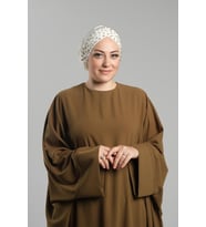 Krem Pratik Hazır Geçmeli Tesettür Bone Sandy Kumaş Taşlı 1456_40