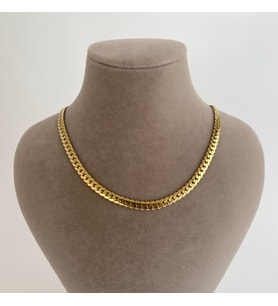 Unisex Ezme Yassı Yılan Model Çelik Kolye (Altın)