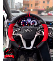 Hyundai Accent Blue Dikme Direksiyon Kılıfı Parlak Siyah Kırmızı Detaylı Kırmızı Çift Yüzük ve Dikiş 2011-2019
