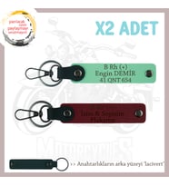 Motorcu Dostlara Özel, İsim Plaka ve B Rh (+) Kan Grubu Yazılı x2 Anahtarlık Set, Yeşil-Bordo-Laci