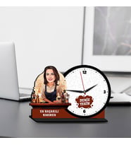Kadın Barmene Hediye Karikatürlü MDF Masa Saati